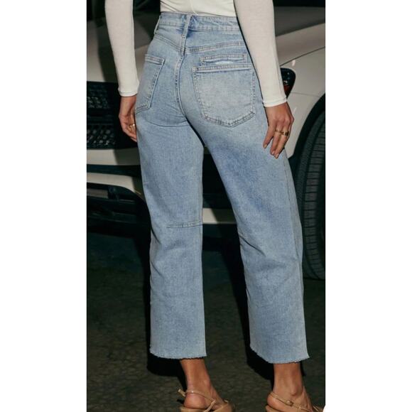 VERVET CITY LIGHTS BARREL JEANS Sz 25 Raw Hem High Rise Wide Leg Taper Stretch - Picture 4 of 16